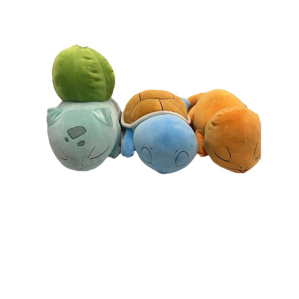 Pokemon Jazwares 18'' Bulbasaur Charmander Squirtle Sleeping Plush Lot of 3